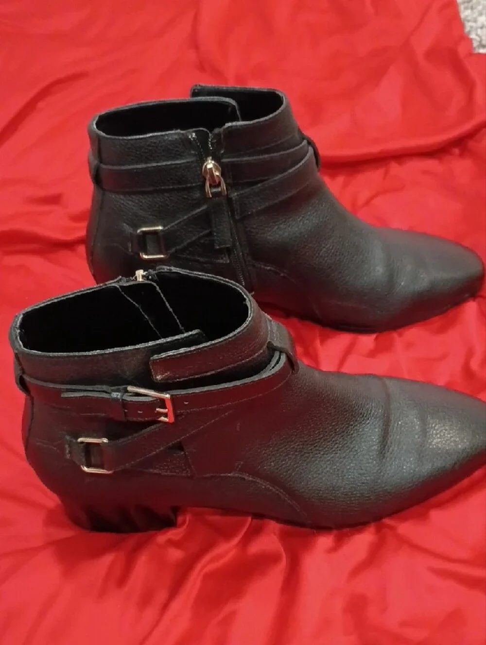 Talbots Black Pointed Ankle Booties with Buckle Strap